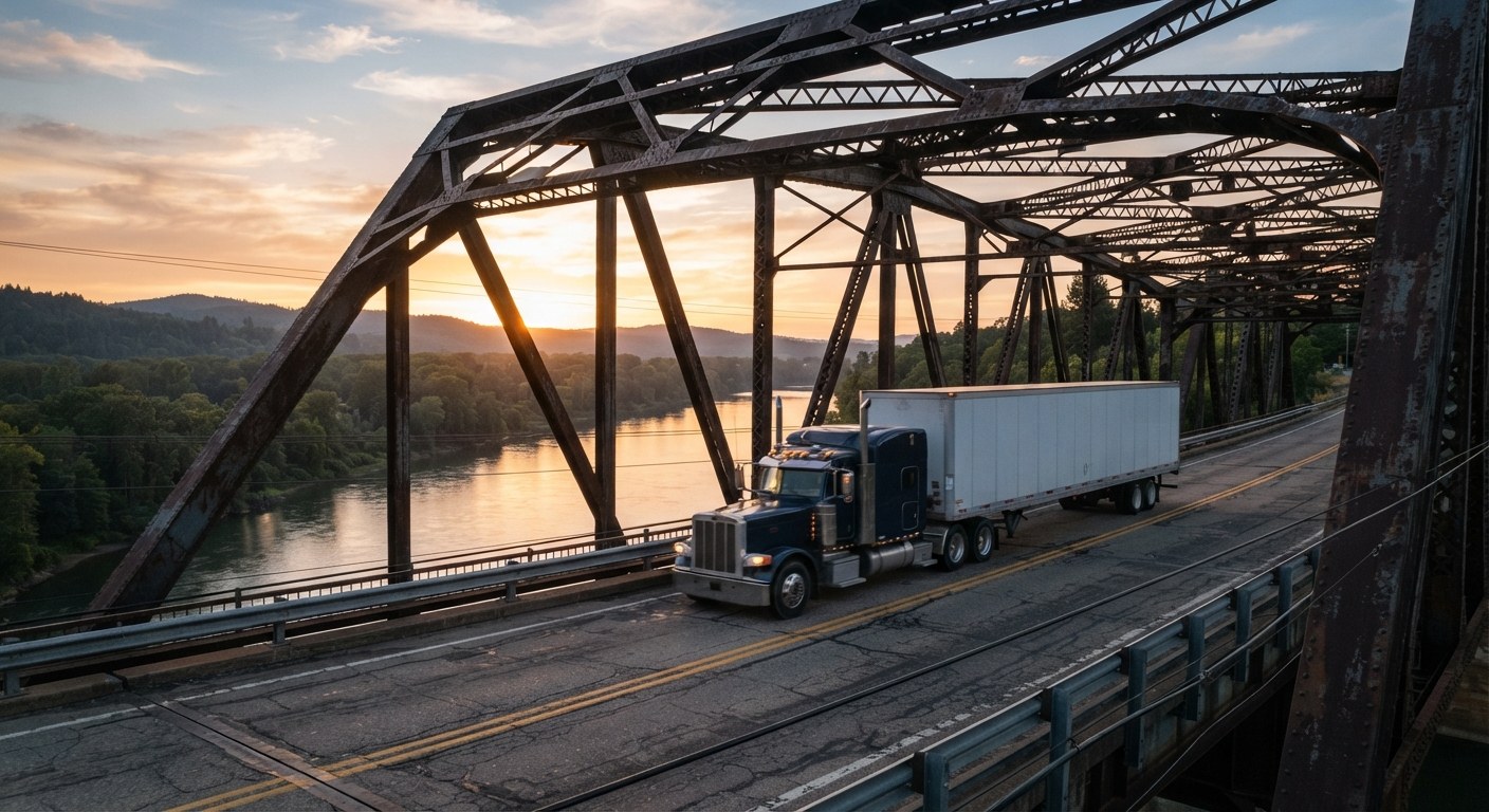 Freight truck traveling across an interstate route